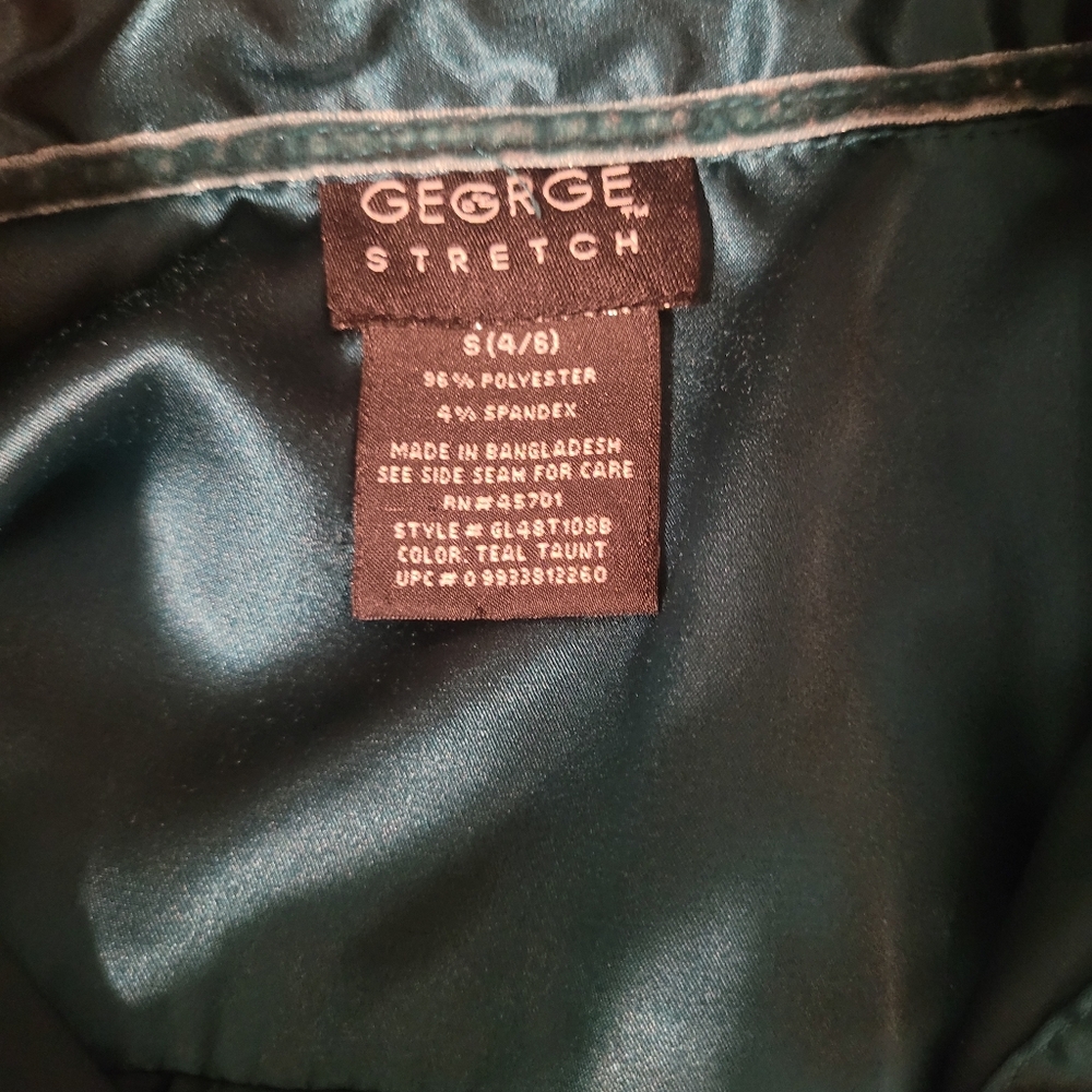 George Stretch Satin Blouse S (4/6) Teal Button Down Shirt Long Sleeve Shimmer - Picture 3 of 5